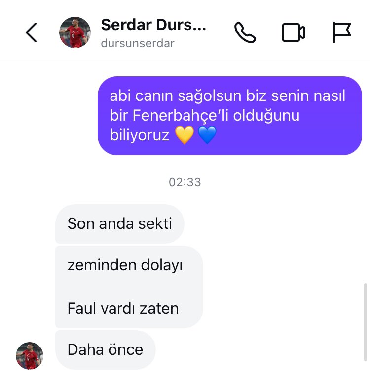 Galatasaray karşısında son saniyede net pozisyonu değerlendiremeyen Serdar Dursun, bir Fenerbahçe taraftarının mesajına cevap verdi.