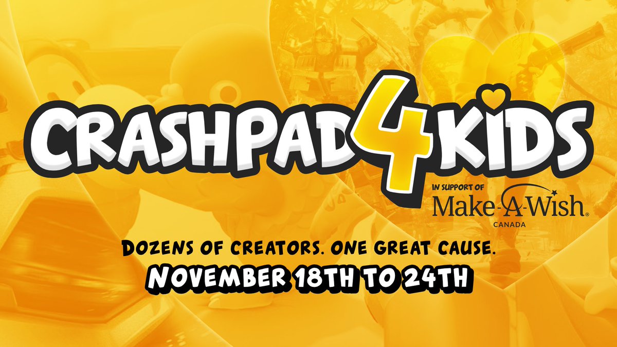 CrashPad4Kids is coming back for its 4th year this November!

Did you know we’ve raised over $52,000CAD to date for <a href="/MakeAWishCA/">Make-A-Wish Canada</a> and have given away over $25,000CAD in prizes to participating creators and donors?

Learn more at CrashPad4Kids.com