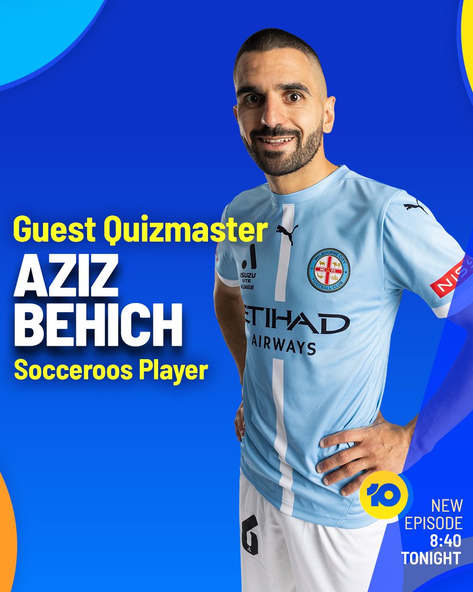 GOALLLLLL ⚽️
Our Guest Quizmaster tonight is Socceroos player and Melbourne City captain Aziz Behich!
#HYBPA TONIGHT 8:40 on 10 and 10 play 📺