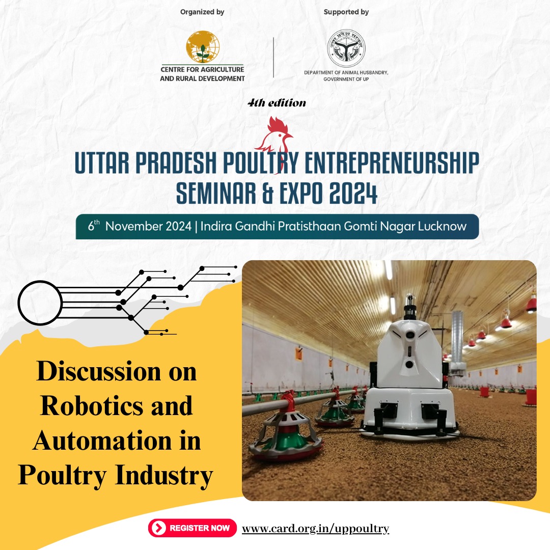 Card_Agri's tweet image. 📢 Exciting News for Poultry Entrepreneurs and Innovators! 🐔
📷 Register Now: card.org.in/uppoultry

#PoultryFarming #RoboticsInAgriculture #AutomationInPoultry #PoultryIndustry2024 #AgriTech #AnimalHusbandry #InnovationInPoultry #UttarPradeshPoultryExpo #Entrepreneurship