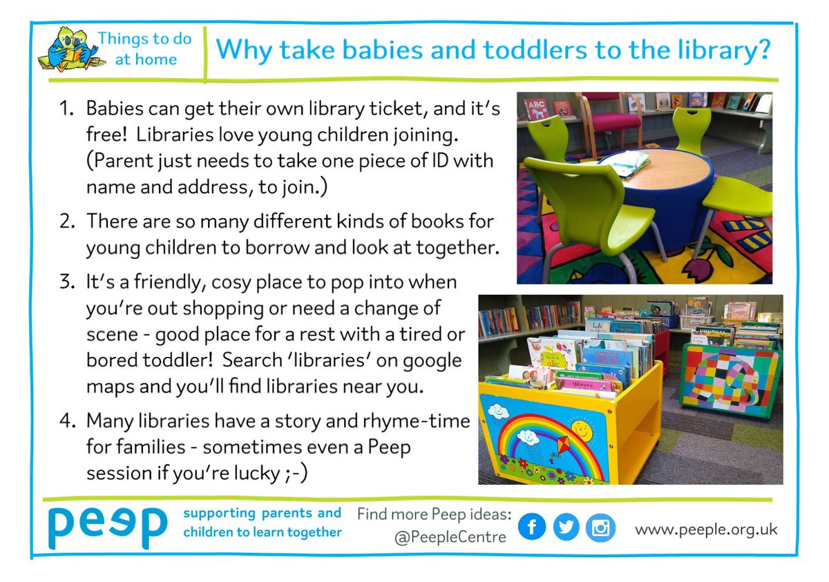 This week is #LibrariesWeek!

Taking babies and toddlers to the library is a great use of time and as part of a routine it helps to encourage reading together.

You'll often find RhymeTime or even a Peep group at a library. It's also a great place to connect with other parents.