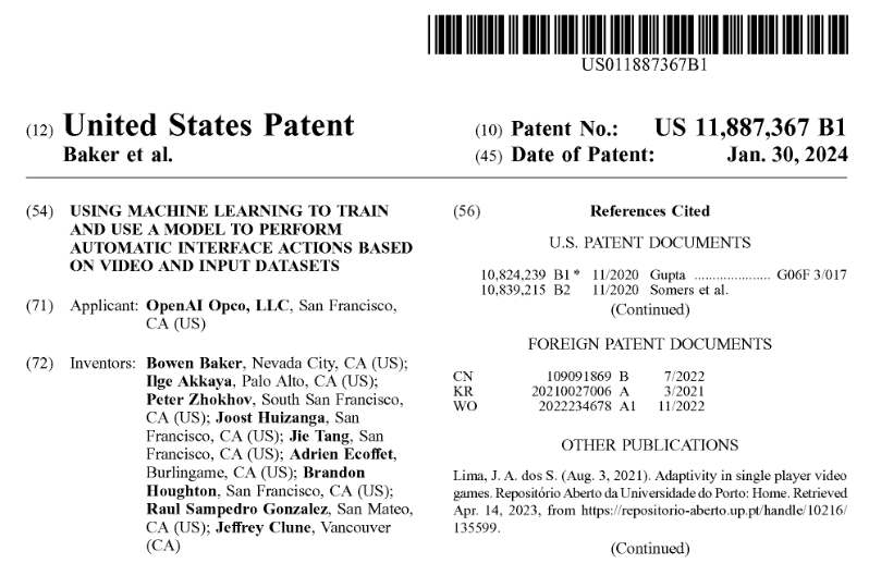 Just noticed that the VPT technique (used to train OpenAI's Minecraft agent) was patented early this year. "Minecraft" is not mentioned once in the document. patents.google.com/patent/US11887…