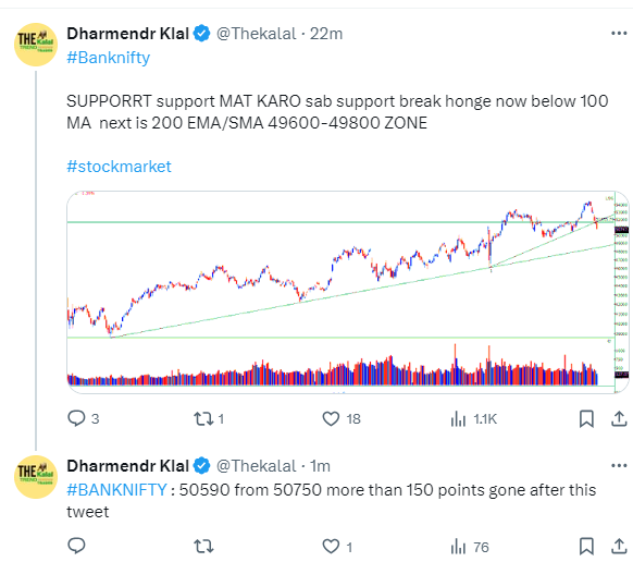 TrendTrader85's tweet photo. bro pls don't tag me its more than 250 points fall in last 35 minutes since you posted ... while m telling it will fall more
#BANNIFTY 50500 from 50750 in 22 minutes
I may be wrong but No tukka analysis https://t.co/KrSfbBuZ5M