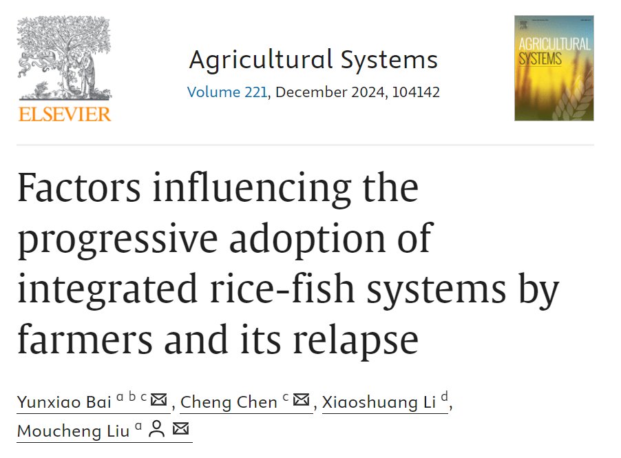 Excited to share that our latest paper on farmers' adoption stages and discontinuation (relapse) of integrated farming systems (rice-fish systems) has been published in Agricultural Systems!🌾🐟sciencedirect.com/science/articl…