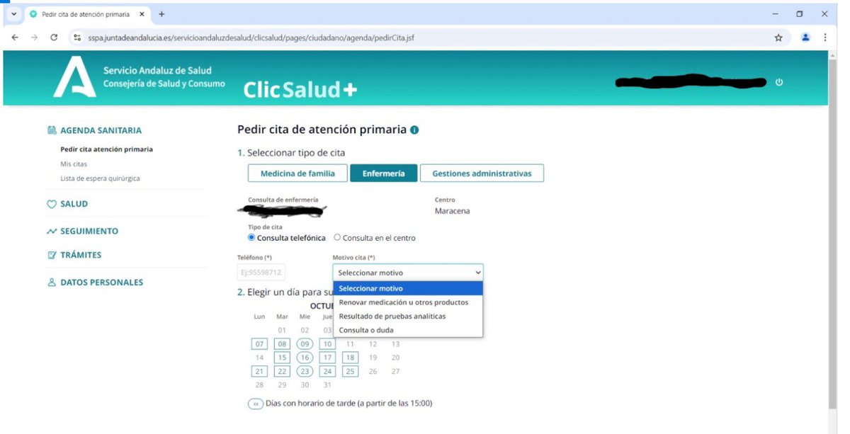 VJBCastarnado's tweet photo. @saludand no siendo fácil coger cita médica y necesitando renovar medicación, solicitamos una consulta con enfermería, qué tal y como se indica en la web del SAS es una de sus funciones. Pues, según una enfermera del centro de salud de Maracena, no es su función. O web o ella mal https://t.co/beMdTH1CdF