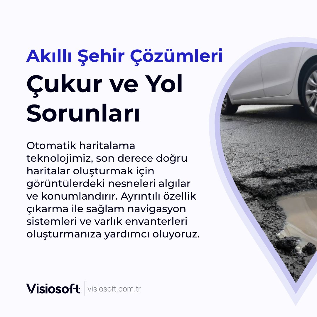 "Akıllı şehir çözümlerimizle çukur ve yol sorunlarına yenilikçi çözümler sunuyoruz! Şehirlerimizi daha güvenli ve yaşanabilir hale getiriyoruz!"
#akıllışehir #haritalar #navigasyon