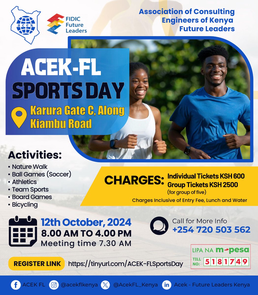 Only 4 days to go!

Have you registered yet?

Secure your slot for an amazing fun-filled time this weekend at the ACEK FL #SportsDay

📅 12th Oct. 2024
🕑 8am to 4pm

See poster for more details.

Registration link: 👇🏽⬇️
tinyurl.com/ACEK-FLSportsD…

#ACEKFL #FutureLeaders #October