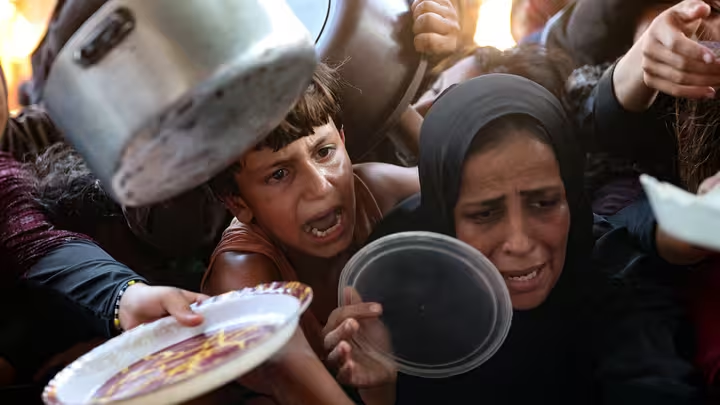 lambert_elise's tweet photo. Omar al Qattaa : "Alors que la famine sévit dans la bande de Gaza, des Palestiniens essayent d'obtenir de la nourriture dans l'une des cantines gratuites de Beit Lahia. Les enfants et les femmes se bousculent et pleurent car ils craignent que les stocks ne s'épuisent." https://t.co/W3osdHqdcH