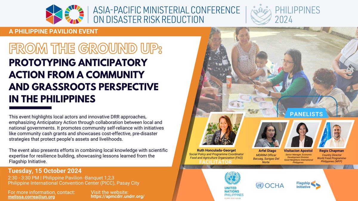 OCHAPhilippines's tweet photo. YOU'RE INVITED!

From the ground up: Prototyping Anticipatory Action from a community and grassroot perspective in the Philippines. 

Tuesday, 15 October, Philippine Pavilion, PICC 

Read our event session here:
https://t.co/ASOupwP2jc https://t.co/u13XJirXBh