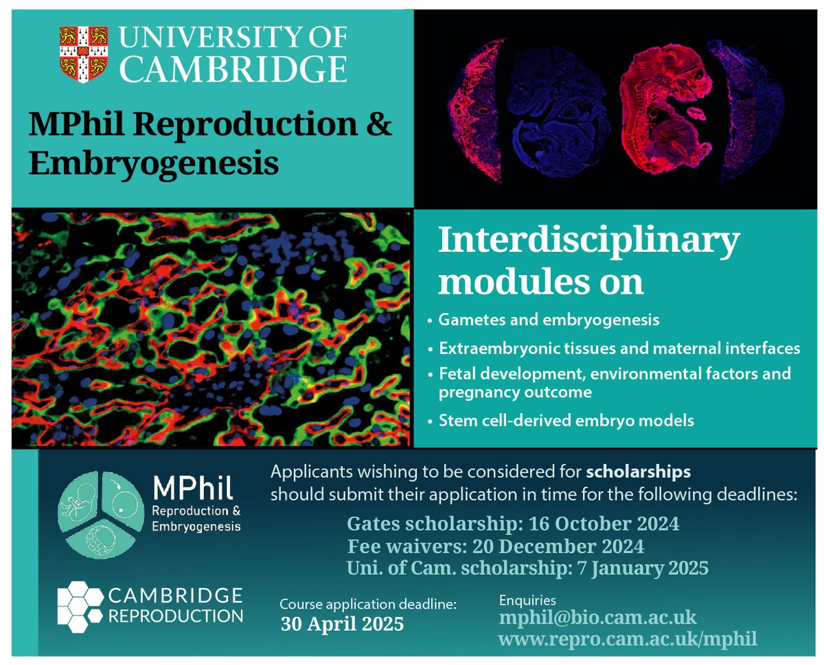 Dive into the world of Reproduction &amp; Embryogenesis with our cutting-edge MPhil Programme! 

GATES scholarship deadlines are this week!

Apply now for a transformative academic journey.
