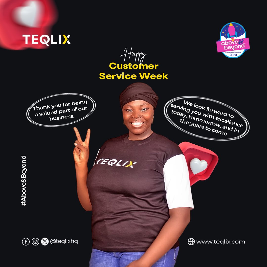 teqlixhq's tweet photo. Thank you for being a valued part of our business. We look forward to serving you with excellence today, tommorrow, and in the years to come.

Happy Customer Service Week! https://t.co/Qpzg4U89HO
