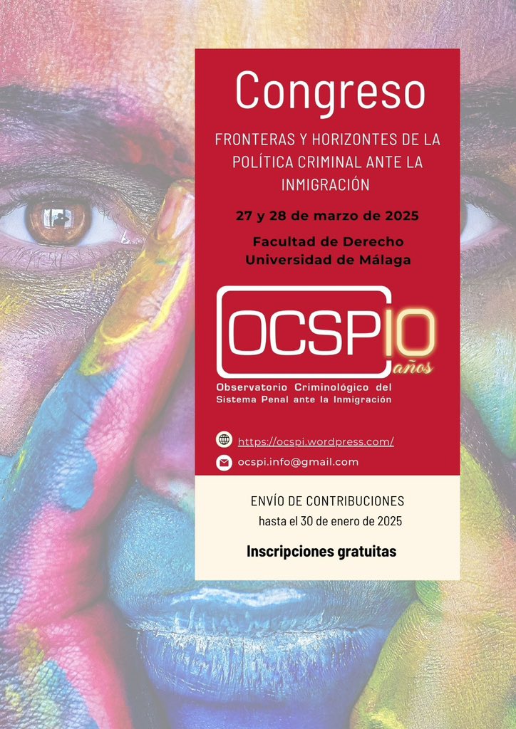 ¡Este 2025 nuestro Observatorio cumplirá 10 años!
Para celebrarlo hemos preparado el Congreso OCSPI que se celebrará los días 27 y 28 de marzo de 2025 en la <a href="/FacDerechoUMA/">Facultad de Derecho UMA</a> 
La inscripción es gratuita y está abierta hasta el 30 de enero.
⬇️
forms.gle/EZWCYqnKWob7K7…