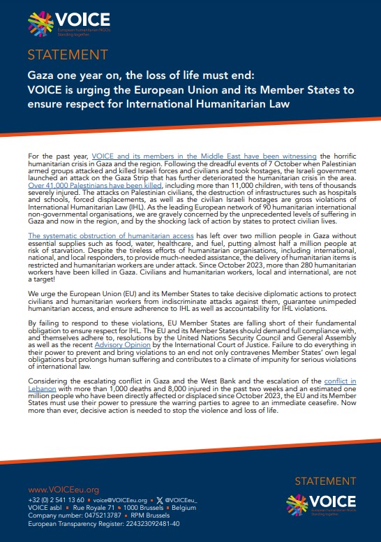 The escalating crisis in #Gaza and the spillover into the Middle East region are alarming. The EU must push for an immediate #ceasefire and ensure the protection of civilians across the region.

🔗 Read our full statement:
bit.ly/VOICEGazaState…