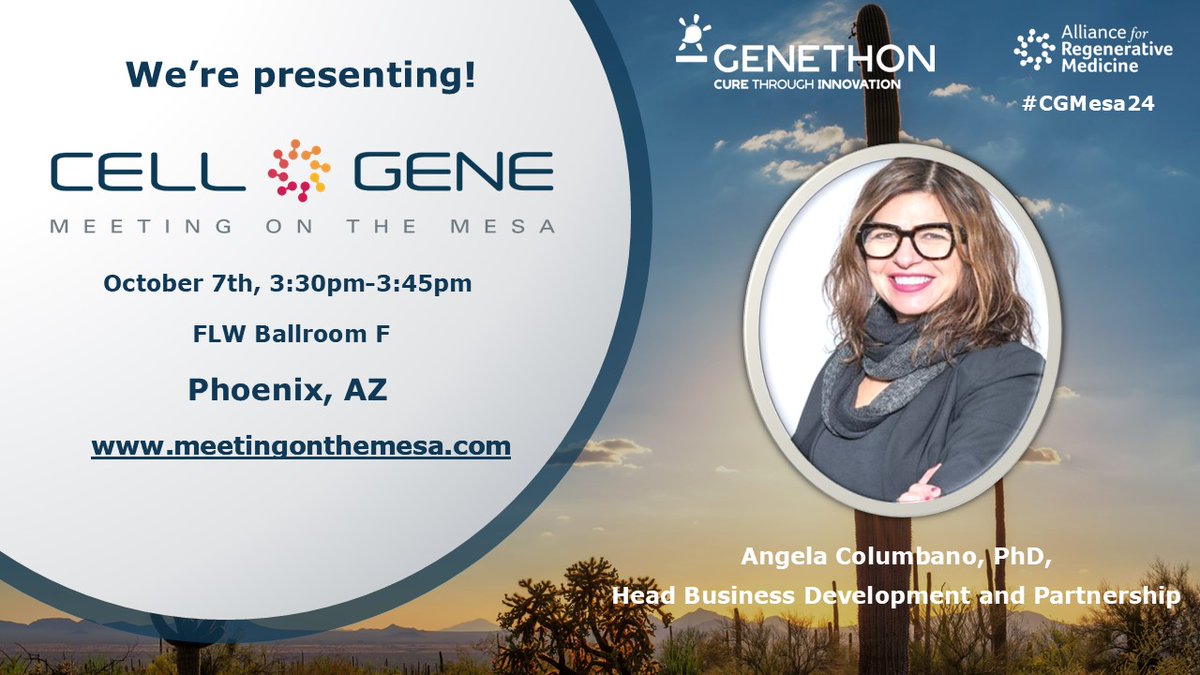 GENETHON France (@genethonfr) on Twitter photo 📆Day 1 of the #CGMESA24 ! We look forward to seeing everyone this week. Don’t miss <a href="/GenethonFr/">GENETHON France</a>'s activities presentation by Angela Columbano, PhD, Head Business Development and Partnership, October 7that 3:30 pm to 3:45 pm,FLW Ballroom F.
#Congress #GeneTherapy #ClinicalTrial 📆Day 1 of the #CGMESA24 ! We look forward to seeing everyone this week. Don’t miss <a href="/GenethonFr/">GENETHON France</a>'s activities presentation by Angela Columbano, PhD, Head Business Development and Partnership, October 7that 3:30 pm to 3:45 pm,FLW Ballroom F.
#Congress #GeneTherapy #ClinicalTrial