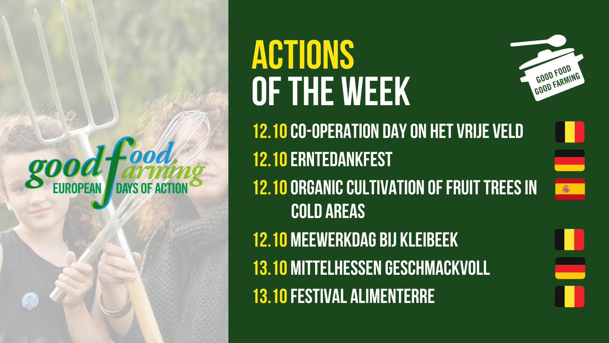 New week, new actions! 🍎

Across Europe, people are mobilizing for a just #AgroecologicalTransition, calling on politicians to #FundOurFuture! 🙌

🔥Want to join? It’s not too late to register your event or join one near you: goodfoodgoodfarming.eu/action-days/

#GoodFoodGoodFarming