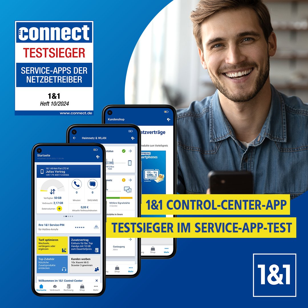 Die 1&amp;1 Control-Center-App ist Testsieger im Service-App-Test von <a href="/connect_de/">connect</a>  2024! 🏆 Mit 988 von 1.000 Punkten wurde unsere App für Funktionalität und Sicherheit als „überragend“ bewertet. 🙌 Erfahren Sie mehr im Testbericht: connect.de/testbericht/se… #Service #Testsieger