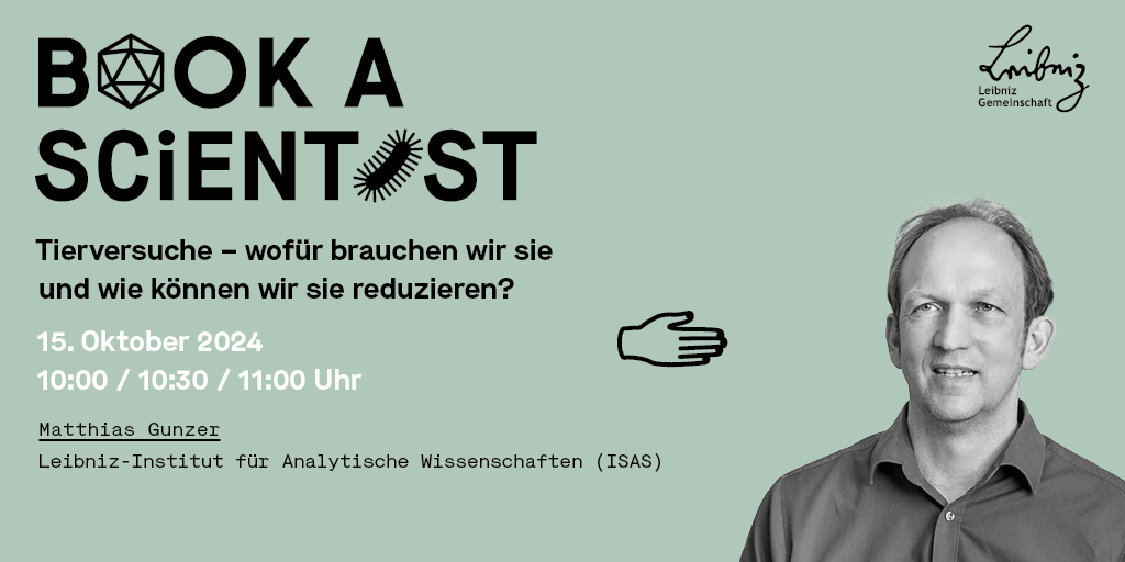 Leibniz-Institut für Analytische Wissenschaften (@isas_leibniz) on Twitter photo Wozu gibt‘s noch Tierversuche? Welche Alternativen bestehen schon & wo fehlen sie? Bei #BookaScientist können Interessierte 25min lang mit #ISAS-Forscher Matthias Gunzer (<a href="/GunzerLab/">Institute for Experimental Immunology & Imaging</a>) darüber virtuell ins Gespräch kommen. Freie Slots hier buchen: leibniz-gemeinschaft.de/ueber-uns/neue… Wozu gibt‘s noch Tierversuche? Welche Alternativen bestehen schon & wo fehlen sie? Bei #BookaScientist können Interessierte 25min lang mit #ISAS-Forscher Matthias Gunzer (<a href="/GunzerLab/">Institute for Experimental Immunology & Imaging</a>) darüber virtuell ins Gespräch kommen. Freie Slots hier buchen: leibniz-gemeinschaft.de/ueber-uns/neue…