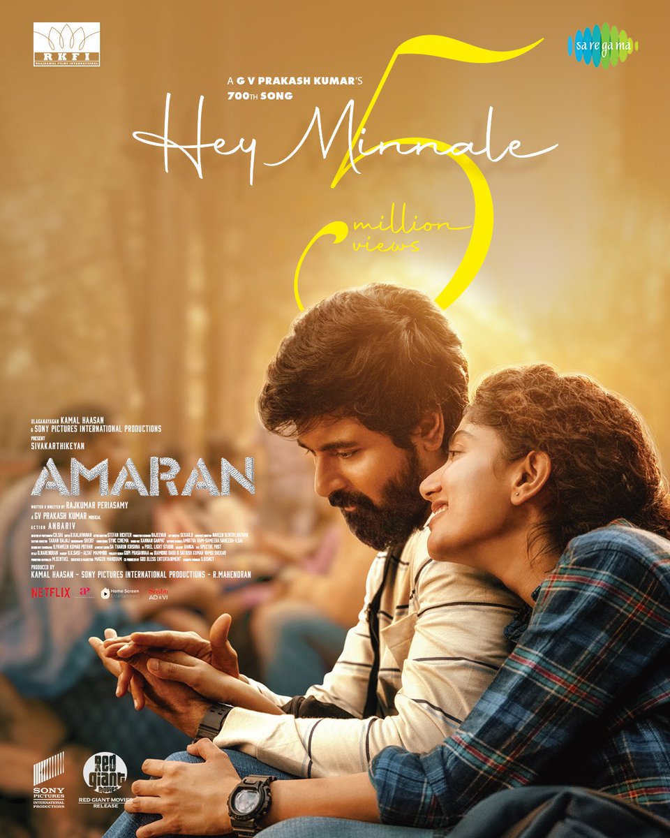 AllIndiaSKFC's tweet image. Magical melody #HeyMinnale strikes 5M+ loves ❣️

🔗: youtu.be/0Z3I8TSUwLI

🌟: @Siva_Kartikeyan &amp;amp; @Sai_Pallavi92
🎵: @gvprakash
✍️: #KarthikNetha
🎤: @_ShwetaMohan_ &amp;amp; @HaricharanMusic 
🎬: @Rajkumar_KP