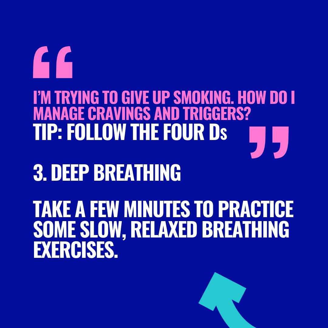 StopSmokingLDN's tweet photo. How can I manage cravings and triggers?

We’ve put together a few top tips – inspired by those who have successfully quit – on how to manage cravings and triggers this #Stoptober. @NHSEnglandLDN 

Get help: https://t.co/srE352OLkC