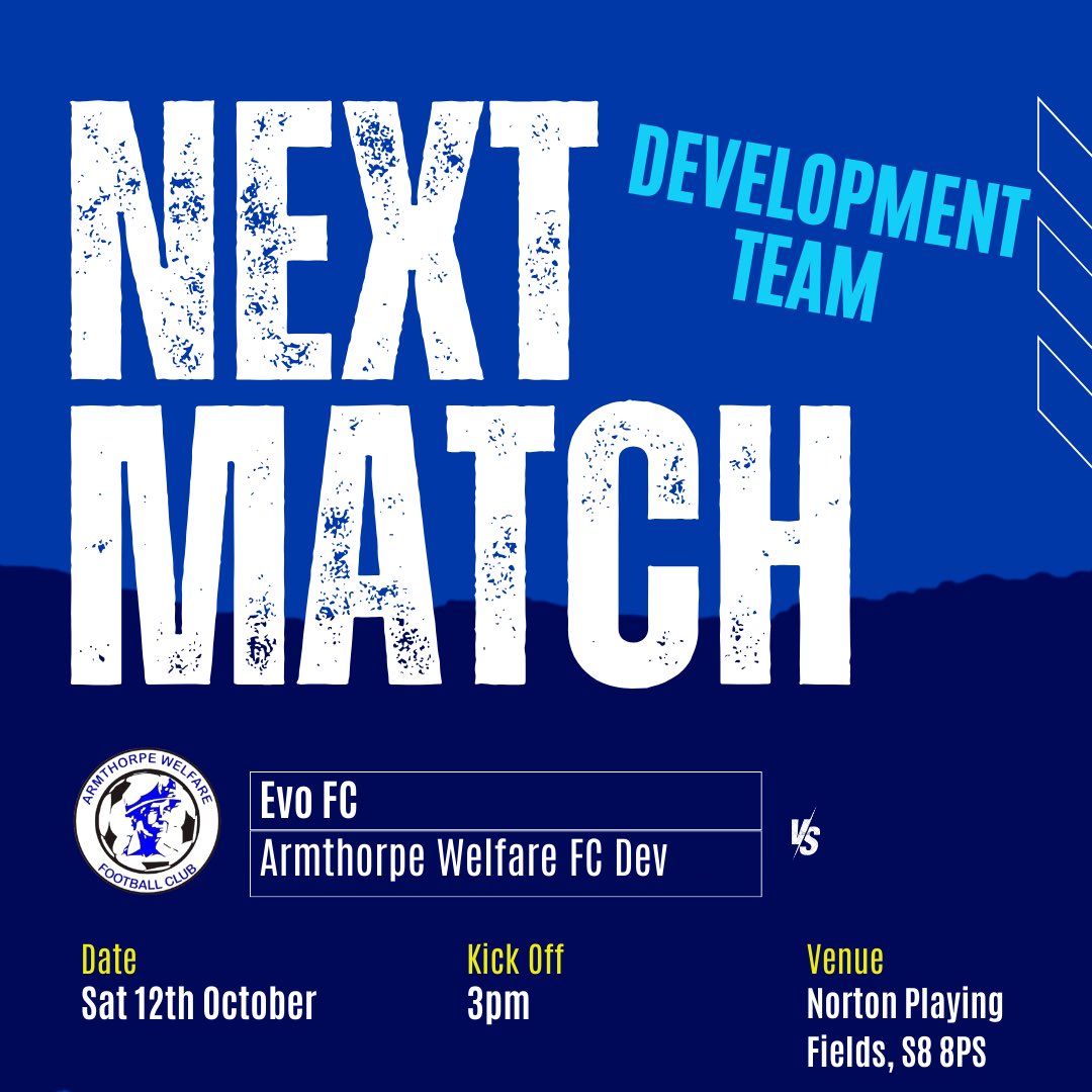 NEXT MATCH - DEVELOPMENT TEAM 

Next up for our DEVELOPMENT TEAM is a tricky away trip to top of the table EVO FC

#UpTheWellie