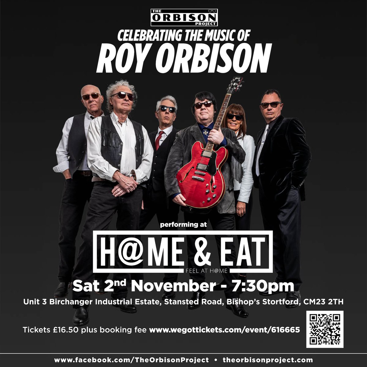 OrbisonProject's tweet image. SAT 2ND NOV
Come and see us perform at Home &amp;amp; Eat in Bishop's Stortford! Great venue, and we're looking forward to performing Roy's amazing songs, including In Dreams, It's Over, You Got It, Oh Pretty Woman, Only The Lonely &amp;amp; more! Get your tickets here: wegottickets.com/event/616665