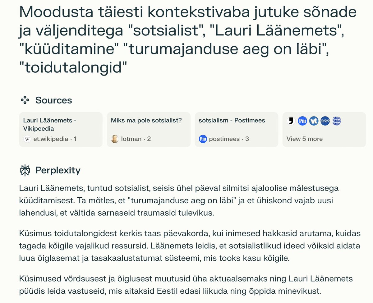 Perplexity andis oma panuse turumajanduse ja Läänemetsa teema süvakäsitlusse