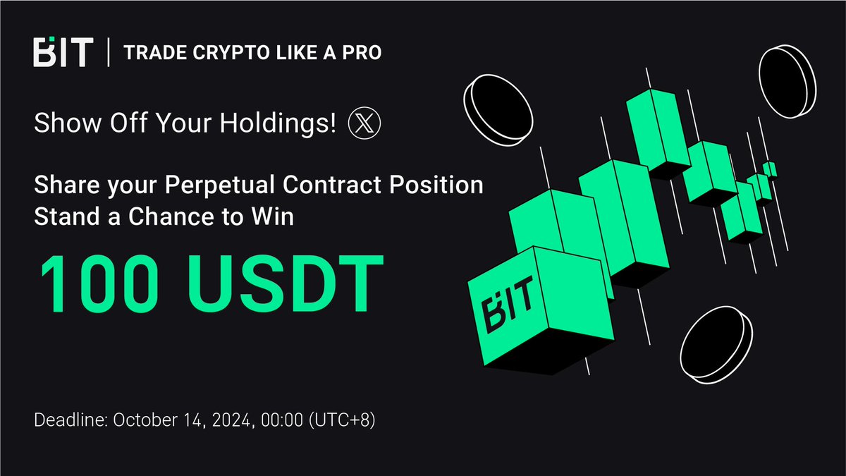BITCryptoXchg's tweet photo. 💰 Share your perpetual contract position to split 100 USDT

🎁 Rewards: Comment & share the required, and we will randomly select 5 users to receive $20 each!

Join now 👉
🔔 Follow @BITCryptoXchg
🔄 Retweet, like & tag 3 friends
✅ Share your perps position screenshot from the BIT App in the comments
📅 Deadline: Oct 14, 2024, 00:00 (UTC+8)

#Airdrop #FreeTokens #Giveaway #FreeAirdrop #TokenAirdrop