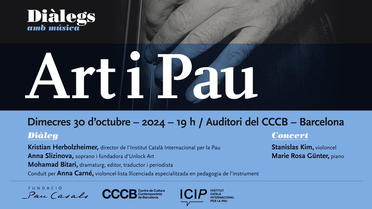 "Diàlegs amb música: Art i Pau" 🎻🕊️
El proper 30/10 a les 19h a l'auditori del @cececebe 

🎟️Reserva la teva entrada gratuïta a: paucasals.org/activitat/dial…