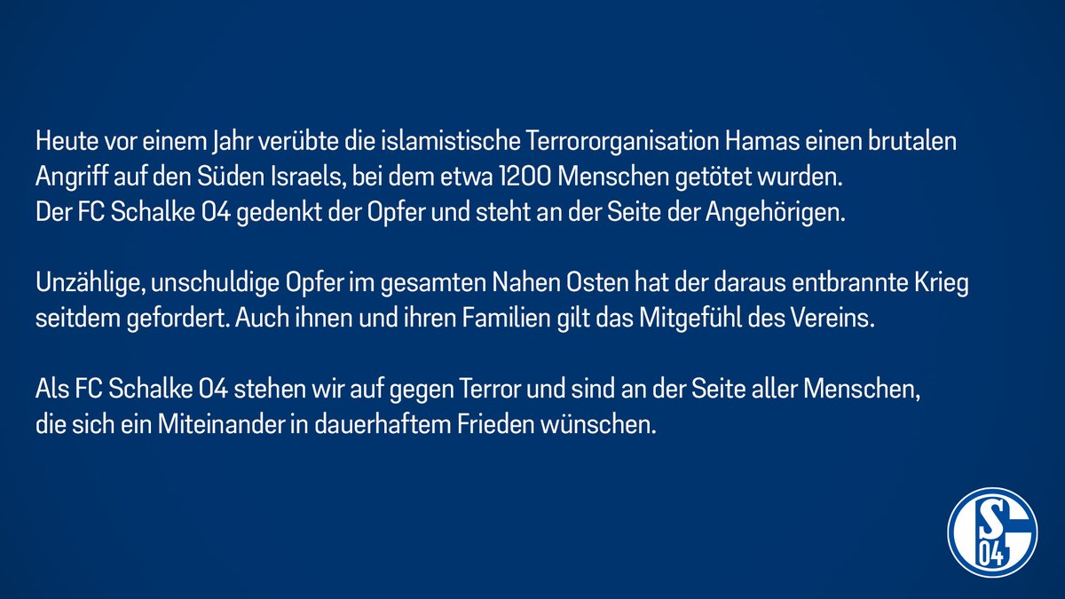 Als #S04 stehen wir auf gegen Terror und sind an der Seite aller Menschen, die sich ein Miteinander in dauerhaftem Frieden wünschen.