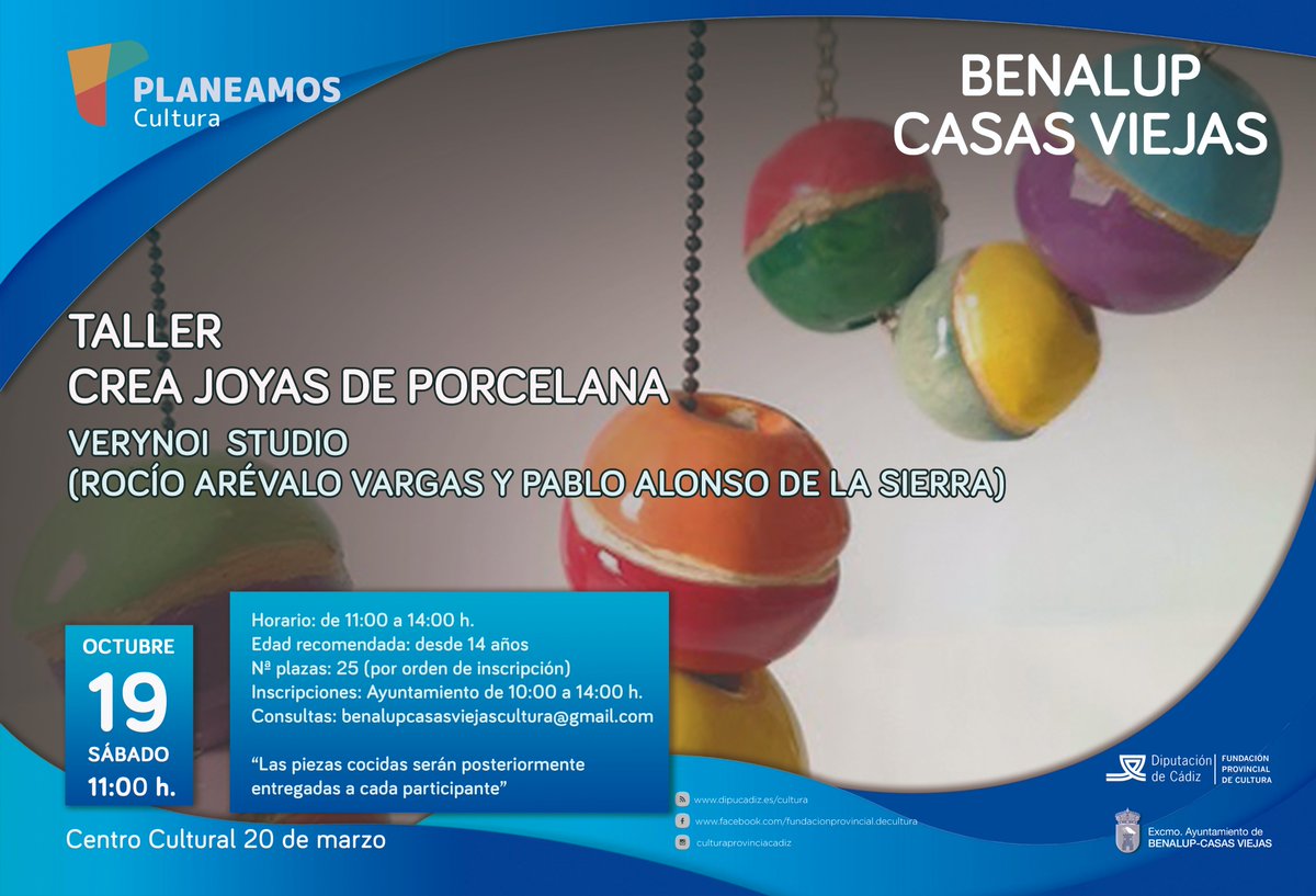 AytoBenalupCV's tweet image. Cultura oferta un taller para crear joyas de porcelana #Benalup #Cultura #Planeamos benalupcasasviejas.es/es/4787-cultur…