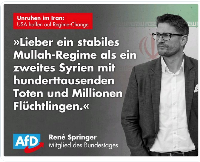 AG Mullah-Freunde in der AfD, VI:

Diese Kachel vom 2.1.2018 hat Rene Springer zumindest auf X inzwischen gelöscht.
War dann wohl doch zu entlarvend!