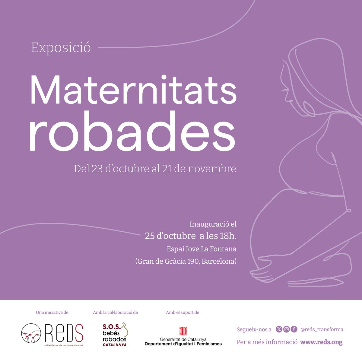 Des del franquisme fins als 90, milers de famílies denuncien el robatori dels seus nadons en hospitals arreu de l'Estat. Avui, encara no hi ha justícia ni veritat.

📆El 25/10 a les 18h inaugurem l’exposició a <a href="/ejlafontana/">Espai Jove La Fontana</a> amb <a href="/sos_bebes/">SOS BEBÈS ROBATS CAT</a> i <a href="/igualtatcat/">Igualtat i Feminisme</a> ℹ️ reds.ong/ca/desaparicio…