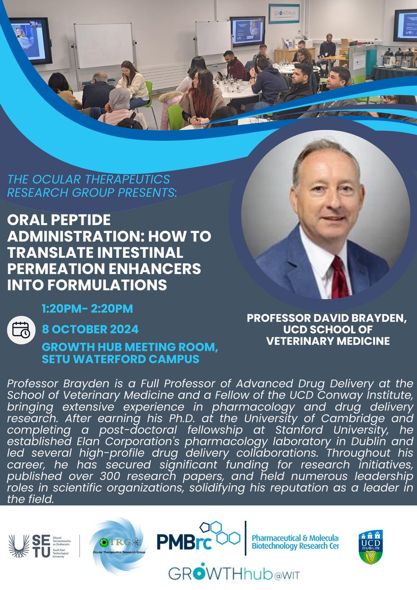 orbital (@orbital_itn) on Twitter photo Join @OTRG_PMBRC <a href="/PMBRC_SETU/">PMBRC</a> <a href="/SETU_Research/">SETU_Research, Innovation and Impact</a> tomorrow in the <a href="/growthhubsetu/">Growth Hub</a> for this talk with <a href="/UCD_Conway/">UCD Conway Institute</a> Fellow, Prof David Brayden, "Oral peptide administration: how to translate intestinal permeation enhancers into formulations" Join @OTRG_PMBRC <a href="/PMBRC_SETU/">PMBRC</a> <a href="/SETU_Research/">SETU_Research, Innovation and Impact</a> tomorrow in the <a href="/growthhubsetu/">Growth Hub</a> for this talk with <a href="/UCD_Conway/">UCD Conway Institute</a> Fellow, Prof David Brayden, "Oral peptide administration: how to translate intestinal permeation enhancers into formulations"