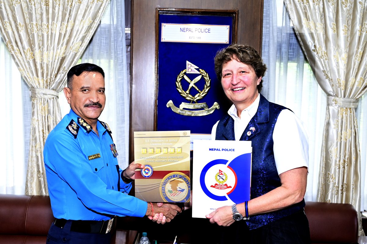 NepalPoliceHQ's tweet photo. Implementation of the combined DNA Index System (CODIS) Software सम्बन्धमा नेपाल प्रहरी र U.S. Department of Justice / International Criminal Investigative Training Assistance Program बिच समझदारी पत्र (MoU) मा हस्ताक्षर कार्य सम्पन्न https://t.co/C9TzkCjUTT