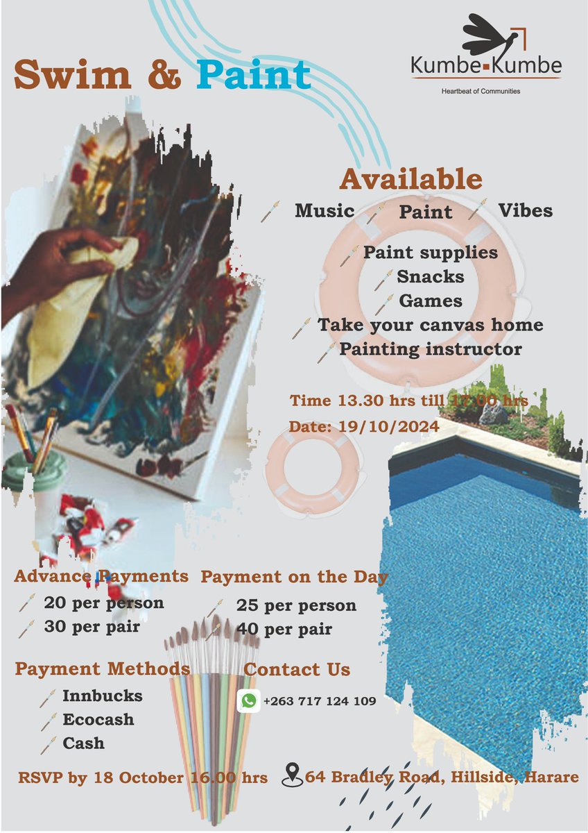 kumbekumbe's tweet photo. Mark your Calendars 🗓️.The Swim 💦& Paint 🎨Friendraiseris here !Whether you intent to be in the pool or holding a paintbrush -Join In for an afternoon of fun,water and art.REGISTER NOW #SwimAndPaint #Friendraiser #SplashesAndStrokes https://t.co/UpLzEvdakS