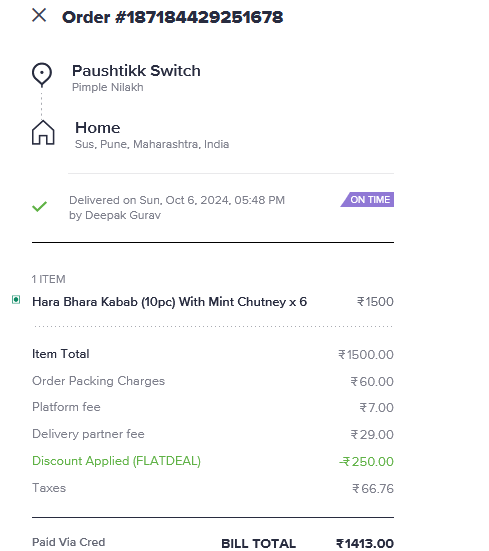 aainamdar's tweet photo. @Swiggy 
ORDER #187184429251678. Why can't you simply issue a refund for my order (got only 1 of 6 delivered) instead of making me chat with customer care several times? They keep convincing me they can refund Rs. 800 (in form of a coupon). Very unfair! https://t.co/IyCqnGNhY0