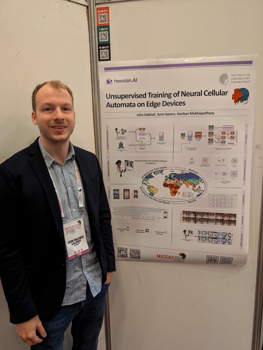 John Kalkhof (@kalkjo) on Twitter photo I will present our poster on: Unsupervised Training of Neural Cellular Automata on Edge devices in the first poster session of #MICCAI at 10:30. The location is M-AM-271 (<a href="/anirbanakash/">Anirban Mukhopadhyay</a> , <a href="/amin_ranem/">Amin Ranem</a>, <a href="/CS_TUDarmstadt/">Computer Science, TU Darmstadt</a>) I will present our poster on: Unsupervised Training of Neural Cellular Automata on Edge devices in the first poster session of #MICCAI at 10:30. The location is M-AM-271 (<a href="/anirbanakash/">Anirban Mukhopadhyay</a> , <a href="/amin_ranem/">Amin Ranem</a>, <a href="/CS_TUDarmstadt/">Computer Science, TU Darmstadt</a>)