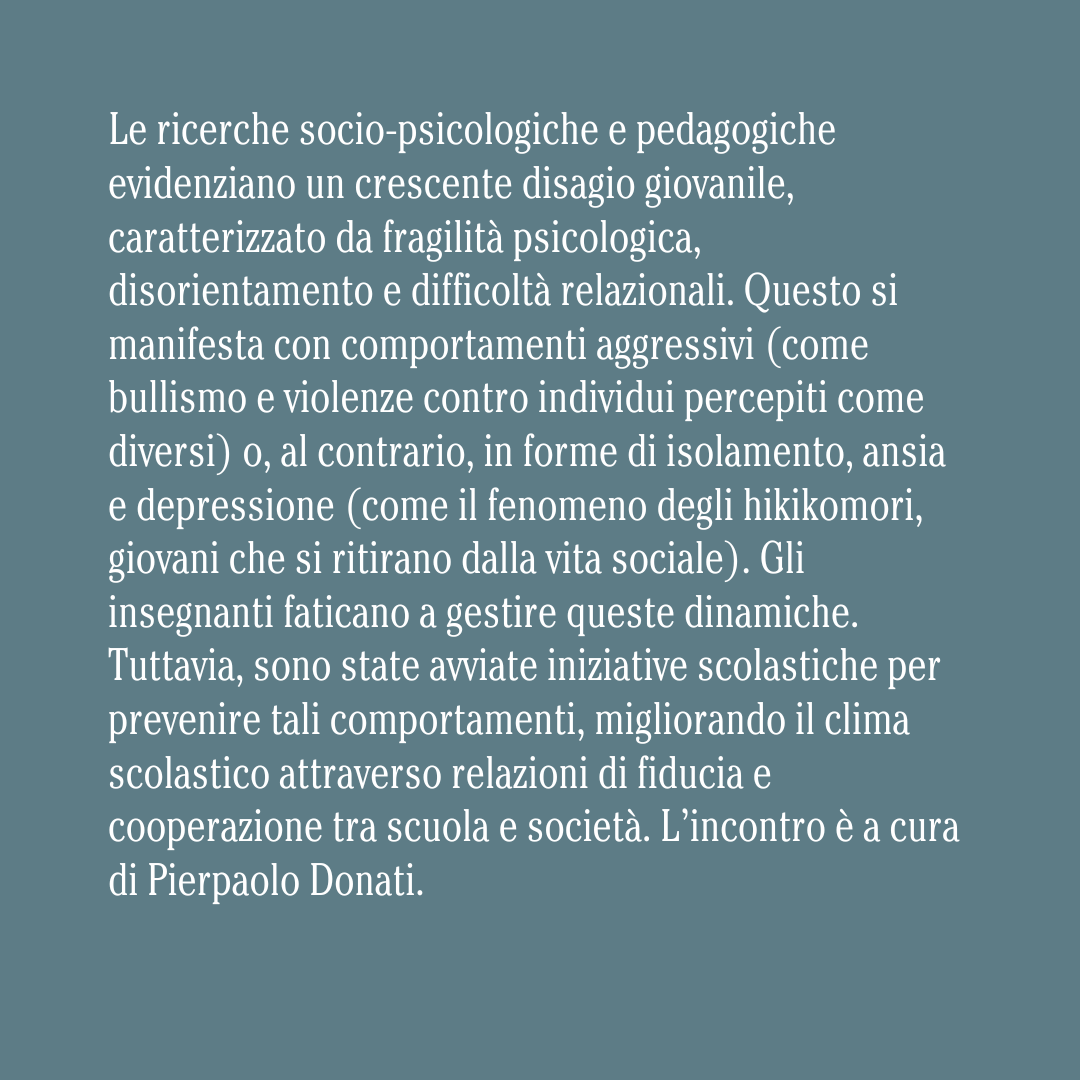Oggi #7ottobre ti aspettiamo in Accademia per parlare di disagio giovanile, la sua provenienza e la sua prevenzione.