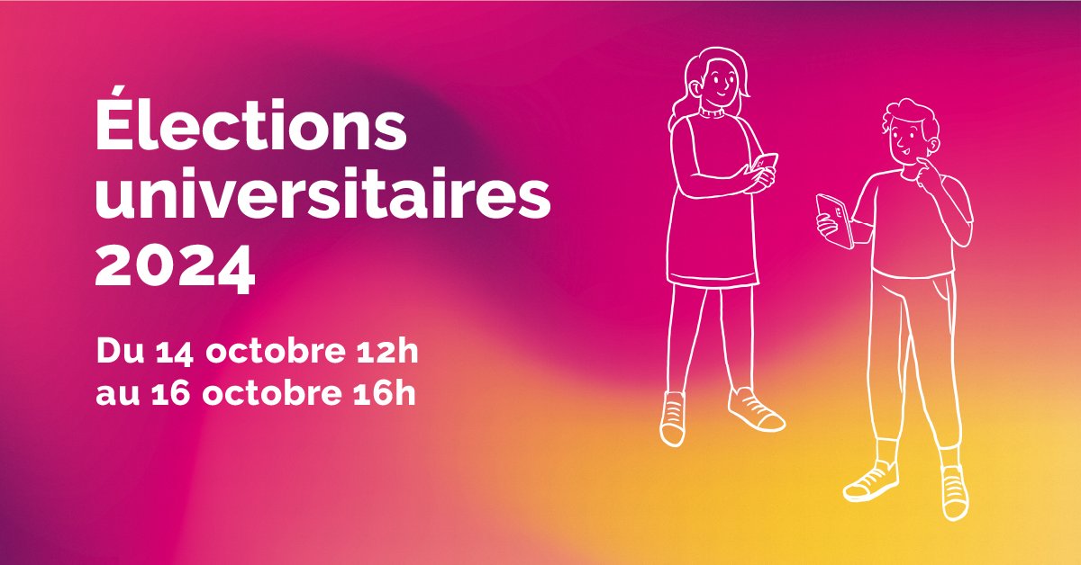[ÉLECTIONS UNIVERSITAIRES]
Du 14 octobre 12h au 16 octobre 16h, étudiantes, étudiants et personnels voteront en ligne pour élire leurs représentants aux conseils centraux de l’université. RDV sur univ-poitiers.fr/elections2024/ pour comprendre et découvrir les listes de candidats !