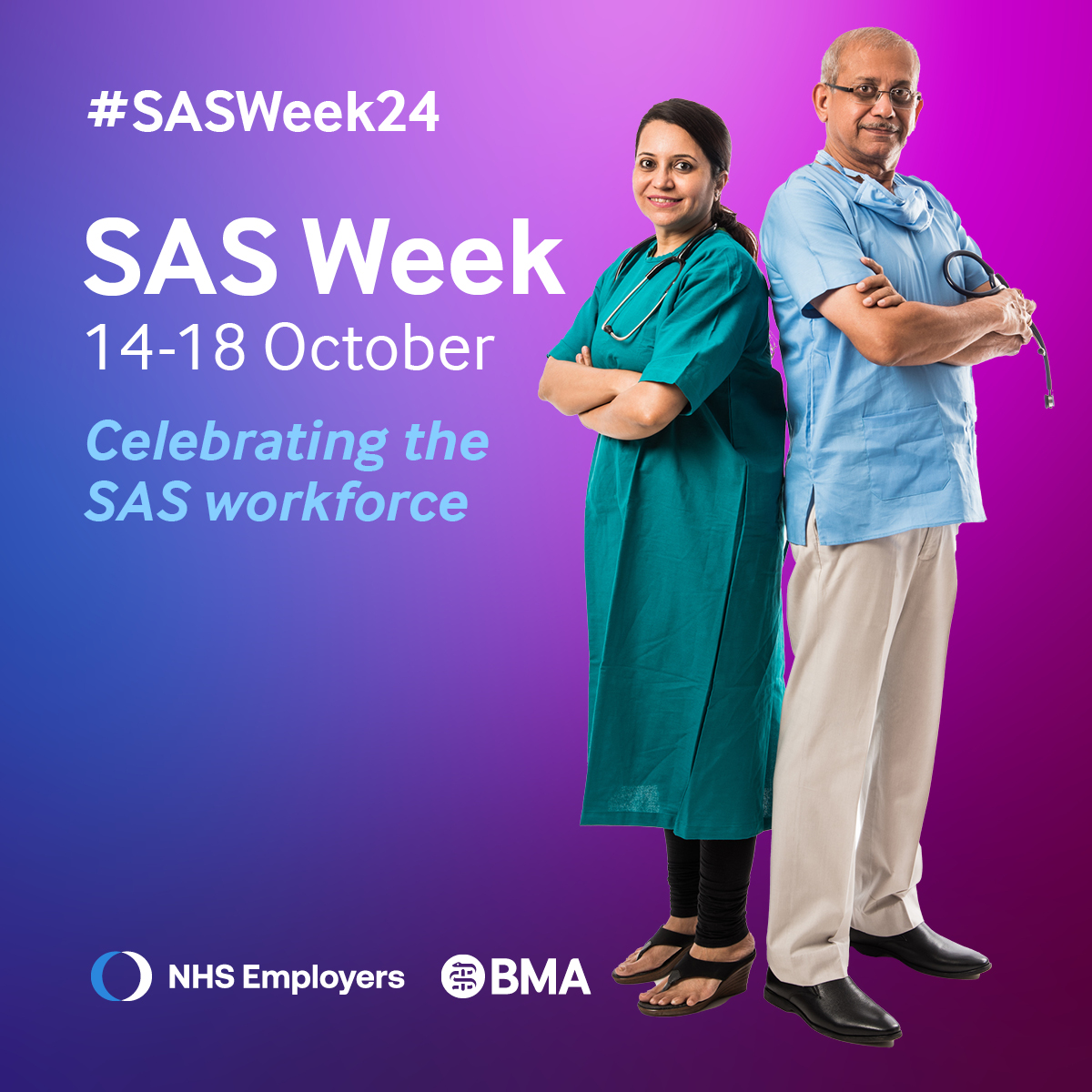 Just one week to go until #SASWeek24 begins on 14 October! Join us as we celebrate the incredible work of Specialist, Associate Specialist, and Specialty doctors in partnership with NHS Employers.  
For more details 👉 bma.org.uk/SASweek24