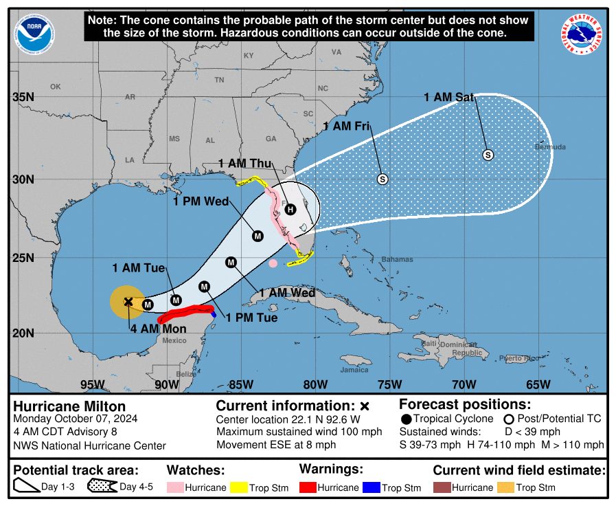 LimWeather's tweet photo. 100MPH C2 #Hurricane #Milton forecast to peak at 145mph+ C4 MAJOR/even #Category5
ALL INTERESTS in #Florida SHOULD BEGIN PREPS NOW
#Wxtwitter #Wxx #tropicswx #HurricaneSeason2024 #Hurricaneseason #Milton #HurricaneMilton #FLwx #TampaBay #Tampa #StPete #Sarasota #Clearwater https://t.co/1ZJuszScfl
