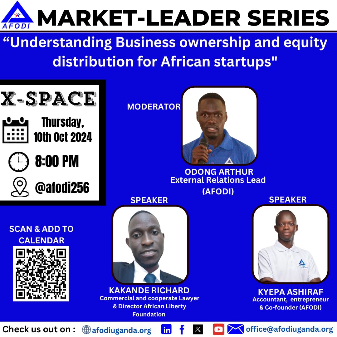 The weight of ownership in business growth and development is immense! Join our Twitter Space on 'Understanding Business Ownership and Equity Distribution for African Startups.' 
📌 Click here to save your spot: x.com/i/spaces/1djGX…