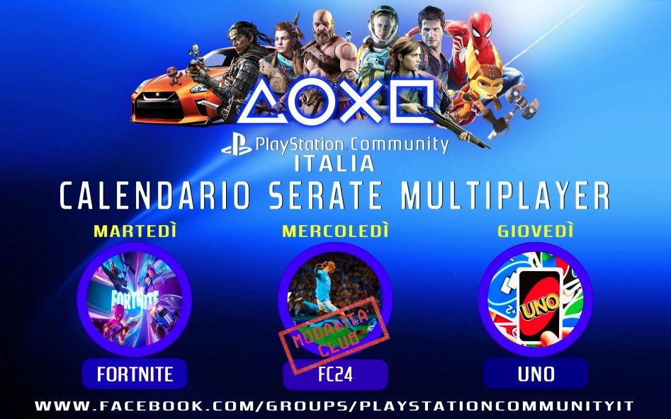 PSCommunityIT's tweet image. Le Serate Multiplayer di questa settimana.
 Per partecipare seguite il link per facebook -&amp;gt; facebook.com/groups/PlaySta…  o Discord-&amp;gt; discord.gg/pSrUrAy5Pr 
#Fortnite #FC24 #UNO