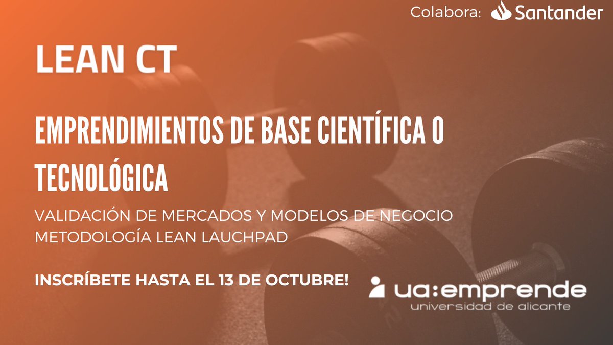 ua:emprende (@ua_emprende) on Twitter photo 📢📢#leanct tienes investigación con potencial comercial? lo intuyes o lo sabes? Encuentra tu ruta al mercado. Te ayudamos en el camino! Más info: s.ua.es/es/-NeW
Apúntate ya!
<a href="/PCientificoAlic/">Parque Científico Alicante</a> <a href="/CentroEmpleoUA/">Centro de Empleo | UA</a> @FaCienciasSalud <a href="/LletresUA/">LletresUA</a> <a href="/EPSAlicante/">EPS Alicante</a> <a href="/Ciencias_UA/">CienciasUA</a> 📢📢#leanct tienes investigación con potencial comercial? lo intuyes o lo sabes? Encuentra tu ruta al mercado. Te ayudamos en el camino! Más info: s.ua.es/es/-NeW
Apúntate ya!
<a href="/PCientificoAlic/">Parque Científico Alicante</a> <a href="/CentroEmpleoUA/">Centro de Empleo | UA</a> @FaCienciasSalud <a href="/LletresUA/">LletresUA</a> <a href="/EPSAlicante/">EPS Alicante</a> <a href="/Ciencias_UA/">CienciasUA</a>