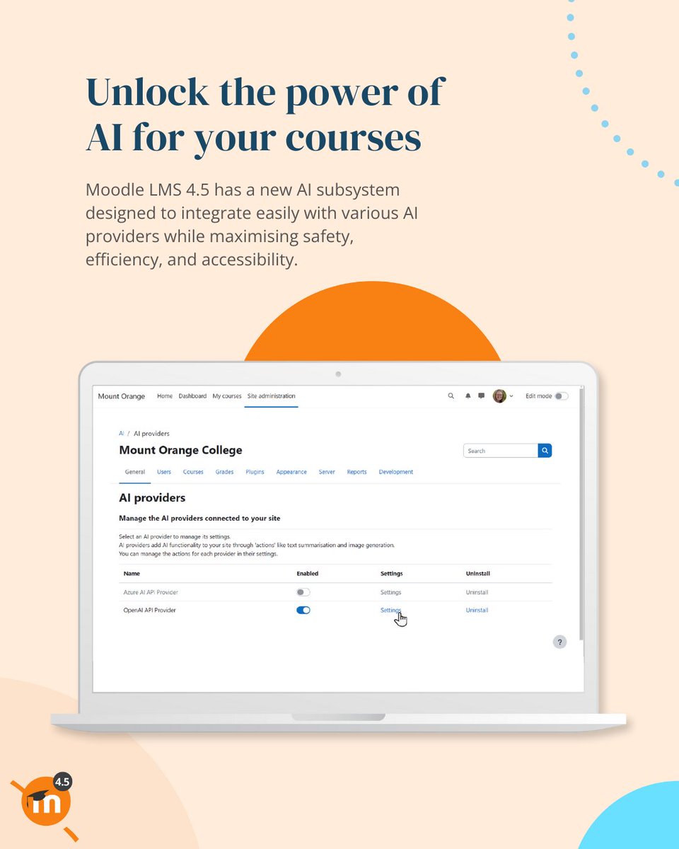 moodle's tweet image. We are thrilled to announce the release of Moodle LMS 4.5 🎉
With over 250 new features and improvements, this latest version of Moodle LMS transforms learning experiences by unlocking the power of AI.
Learn more: moodle.com/news/moodle-lm…
#MoodleLMS #OpenEdTech