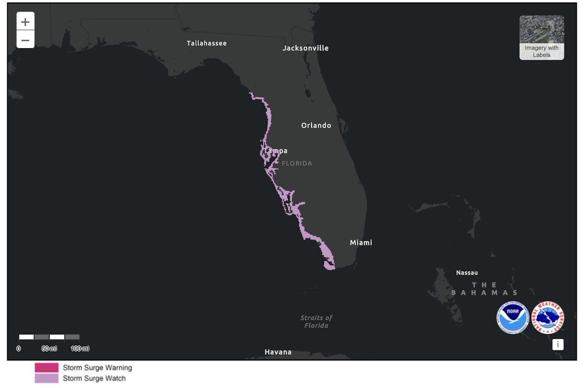 4 AM CDT Monday:  Here is a look at the watches and warnings in effect for Hurricane #Milton.  A Hurricane Warning is in effect for portions of the northern coast of the Yucatan Peninsula of Mexico.  Hurricane, Storm Surge, and Tropical Storm Watches are in effect for portions of