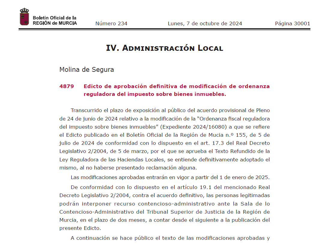 Ya es un hecho la subida del Impuesto de Bienes Inmuebles en Molina de Segura gracias a José Ángel Alfonso. Preso de sus palabras y de sus promesas fallidas ante notario.
🔼10% bienes urbanos.
🔼29% bienes rústicos. 
Agua, Basura y suma y  sigue. 
borm.es/services/anunc…