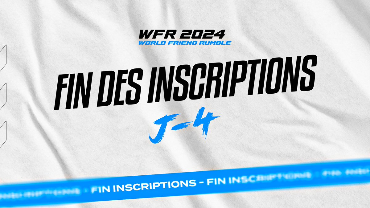 J-4 POUR VOUS INSCRIRE AU #WFR24

🔥WORLD FRIEND RUMBLE 2vs2
🏆2000€
📅12 &amp; 13 octobre 2024
🎮 100% Mode LAN
🎟️4€ l'inscription😮⤵️
helloasso.com/associations/m…