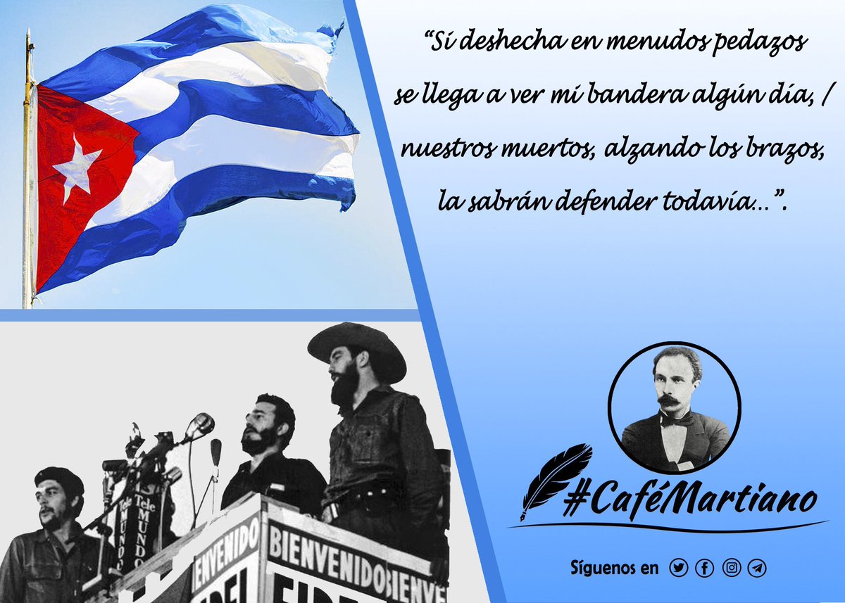 Buenos días 🇨🇺  #CaféMartiano
Llega octubre trae la gloria
Heroica de Guerrilleros
Maceo y Che verdaderos
Camilo que es la victoria
Porque  tenemos memoria
La lealtad es testigo
Que vencer al enemigo
Eso bien lo conocemos
De aquel no nos entendemos
Al "Che Comandante, amigo"