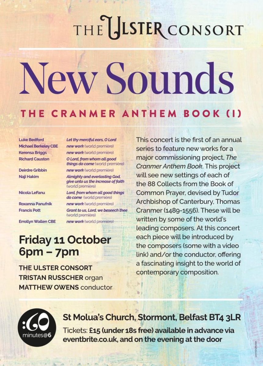 Later this week, a première of a short choral piece I have composed for <a href="/ulsterconsort/">The Ulster Consort</a> is happening on Friday 11th October at Stormont, Belfast. Many thanks to <a href="/MatthewOwensUK/">Matthew Owens</a> who will be conducting and who had the wonderful idea to commission The Cranmer Anthem Book.